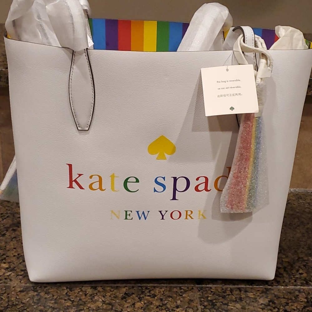Kate Spade arch spectrum reversible rainbow tote